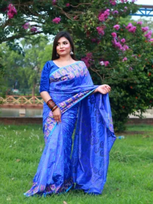 RAJSHAHI SEMI BOLAKA SILK SAREE BLU COLOR
