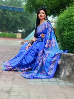 RAJSHAHI SEMI BOLAKA SILK SAREE BLU COLOR